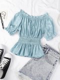 One-neck Off Shoulder Short Sleeve Pullover Solid Casual Tops