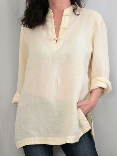 Women Tops V-Neck Long Sleeves Slit Side Casual Blouses