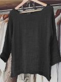 Plus Size Casual Solid 3/4 Sleeve Cotton Tops