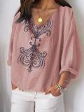 V Neck Casual Cotton Shirts & Tops