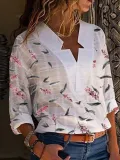Casual V Neck Printed Long Sleeve Shirts & Tops
