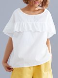 Plus Size Women Short Sleeve Round Neck Solid Casual Tops