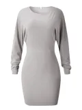 V neck  Women Daily Basic Long Sleeve Solid Fall Dress