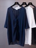 Plus Size Women Solid Front Button With Gray Sling Tops Loose Casual Midi Cotton Shirt