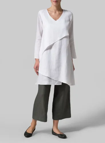V Neck Plain Long Sleeve Shirts & Tops