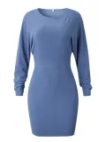 V neck  Women Daily Basic Long Sleeve Solid Fall Dress
