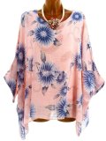 3/4 Sleeve Crew Neck Printed/Dyed Plus Size Floral Blouse