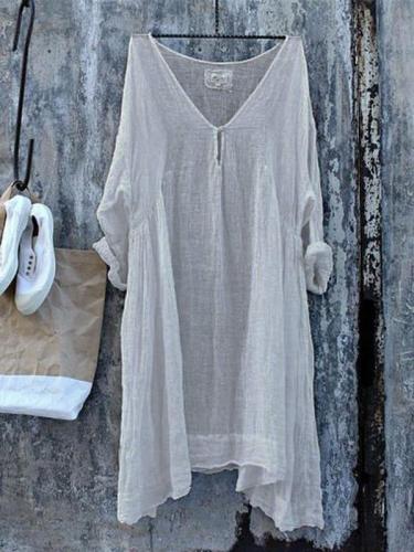 Casual 3/4 Sleeve Solid V-Neck Casual Tops