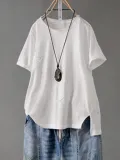 Solid Round Neck Cotton-Blend Shirts & Tops