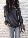 Long Sleeve Solid Knitted Vintage T-Shirts