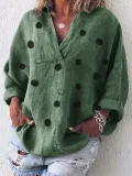 Long Sleeve V Neck Cotton-Blend Patchwork Shirts & Tops