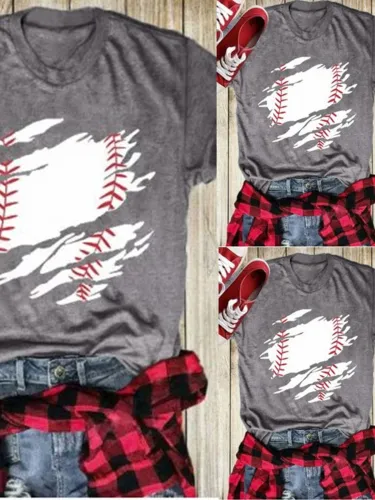 Gray Round Neck Casual Printed Shirts & Tops