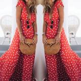 Women Sexy Deep V Neck Polka Dot Boho Maxi Skirts