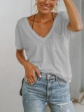 Casual Short Sleeve V neck Pockets Shirts