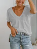 Casual Short Sleeve V neck Pockets Shirts