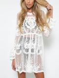 Bohemia Sexy Lace Embroidery Perspective Speaker Sleeve Dress