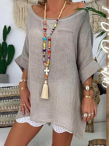 Plus Size   Women   Half   Sleeve  V-neck  Vintage  Casual   Tops