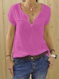 Plus Size Casual Solid Short Sleeve Tops