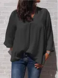 Plus Size Casual 3/4 Sleeve V Neck Solid Tops