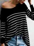 Cotton-blend Striped Casual Crew Neck T-Shirt