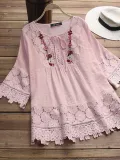 Women Casual Loose Lace Cutout Tops Tunic Blouse Shirt