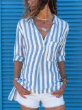 Casual V Neck Cotton-Blend Long Sleeve Shirts