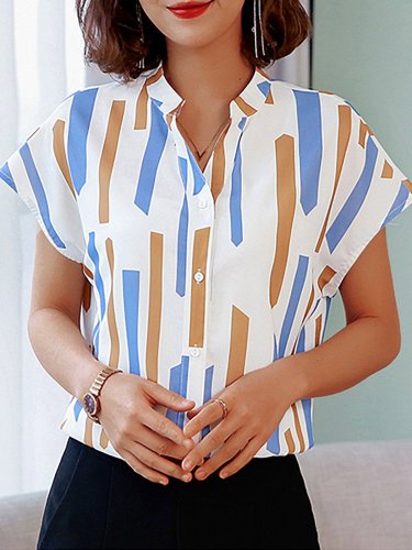 Plus Size Women Short  Sleeve  V-neck  Striped   Floral  Casual  Tops
