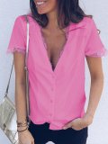 Solid V Neck Cotton Casual Shirts & Tops