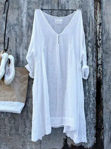Casual 3/4 Sleeve Solid V-Neck Casual Tops