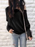 Long Sleeve Solid Knitted Vintage T-Shirts