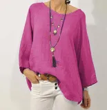 Solid Long Sleeve Linen Casual Tops