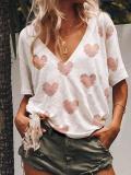 Women Summer Casula Loose V neck Polka Dots T Shirt Tops