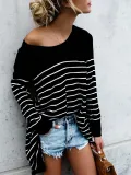 Cotton-blend Striped Casual Crew Neck T-Shirt