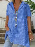 Casual Short Sleeve Shirt Collar Polka Dots T-shirt