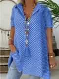 Casual Short Sleeve Shirt Collar Polka Dots T-shirt