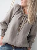 Cotton-Blend Casual Long Sleeve Solid Shirts & Tops