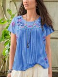 Light Gray Cotton-Blend Round Neck Printed Short Sleeve Shirts & Tops