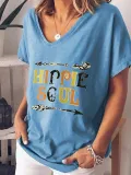 Short Sleeve V Neck Cotton-Blend Printed Shirts & Tops