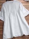Cotton-Blend A-Line Short Sleeve V Neck Shirts & Tops