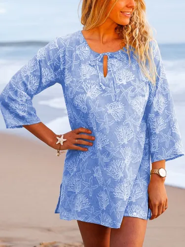 Plus Size Casual Printed 3/4 Sleeve Tops