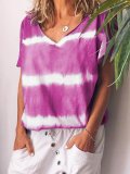 Women  V-neck Short Sleeve  Striped  Floral  Casual  Blouses