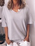 Women V Neck Cotton T Shirt Top Tunic