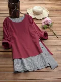 Stripe Patchwork Asymmetrical Long Sleeve Casual T-shirts