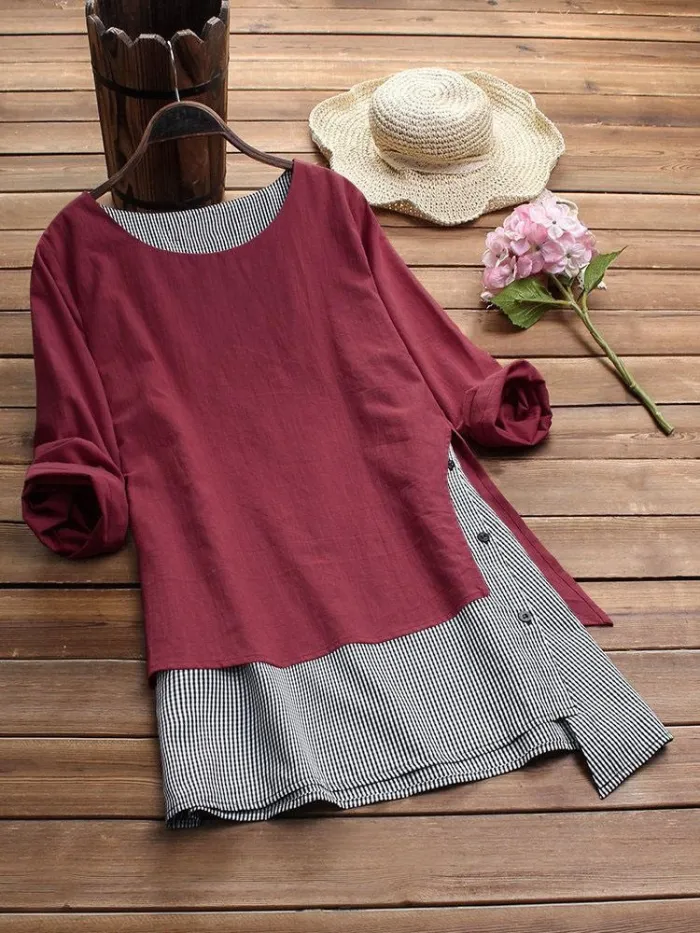Stripe Patchwork Asymmetrical Long Sleeve Casual T-shirts