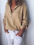 Women V Neck Cotton Linen Loose T Shirt Tops Tunic