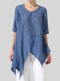 Linen Short Sleeve Solid Casual Tops