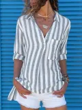 Casual V Neck Cotton-Blend Long Sleeve Shirts