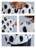 Plus Size Women Short Sleeve Round Neck Vintage Polka Dots Floral Casual Tops