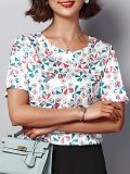 Plus Size Women Short  Sleeve  Round Neck  Floral   Casual  Tops