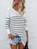 Cotton-blend Striped Casual Crew Neck T-Shirt
